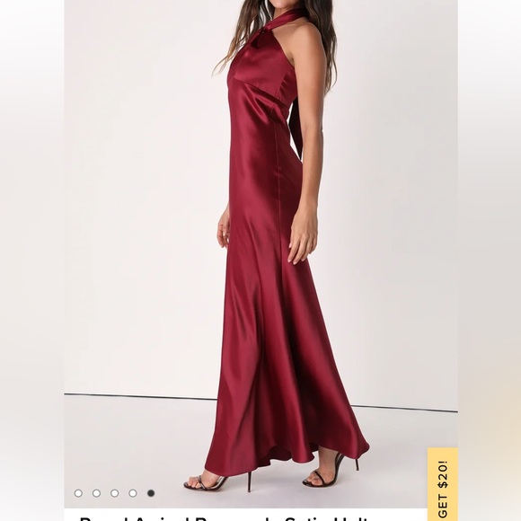 Lulus Burgundy Regal Arrival Satin Halter Dress Maxi Long Size Small - Picture 2 of 7